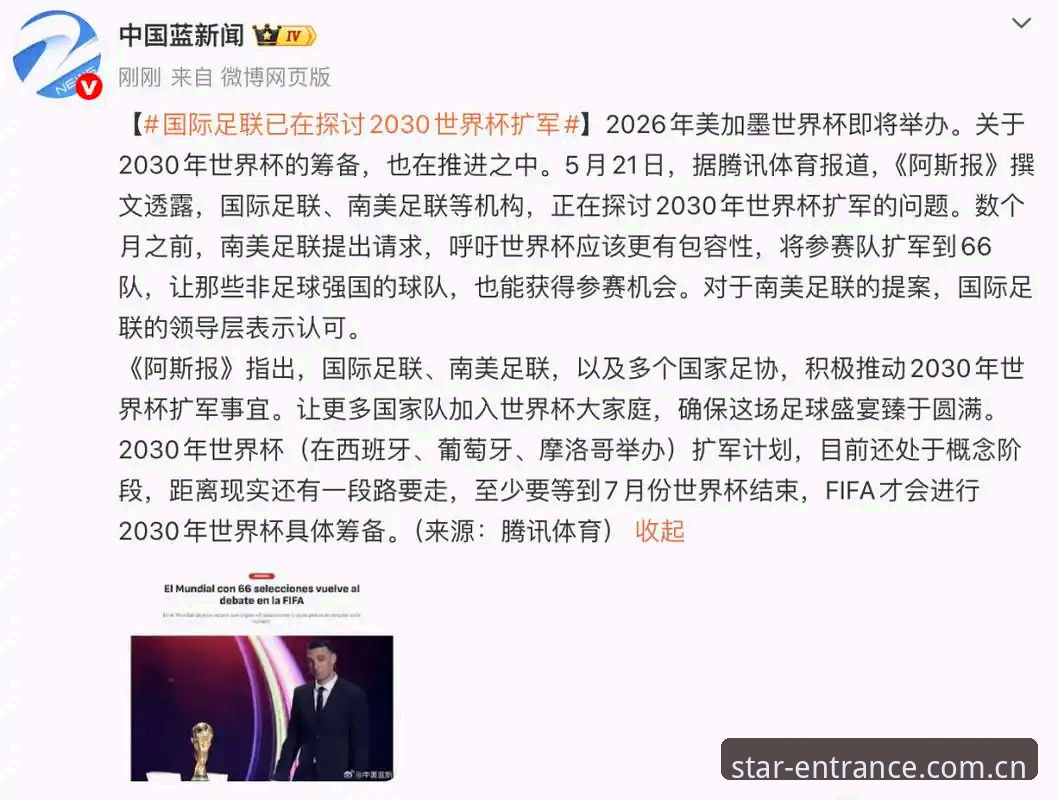 关注世界杯扩军最新动态：2030年参赛队伍或达66队，星空体育平台解析中国男足机遇